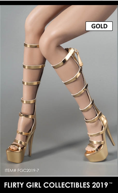 Female Fashion Boots & Shoes in Gold - Flirty Girl 1/6 scale accessory