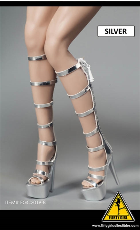 Female Fashion Boots & Shoes in Silver - Flirty Girl 1/6 scale accessory