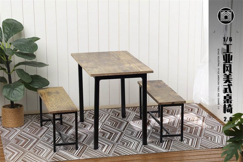 Industrial Style American Table and Chairs 2.0 - MMM Toys 1/6 Scale Diorama Accessory