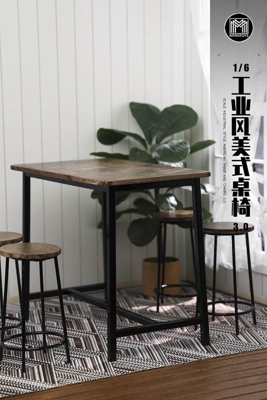 Industrial Style American Table and Chairs 3.0 - MMM Toys 1/6 Scale Diorama Accessory